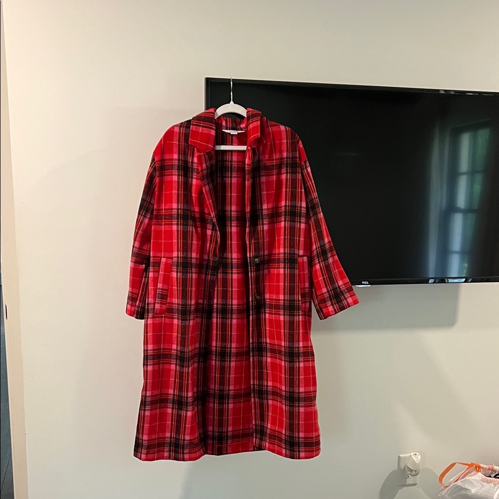 Old Navy Red Plaid Trench Coat